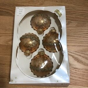Vintage Krebs Glass Ball Ornaments Glitter Gold Silver Floral Christmas Holiday